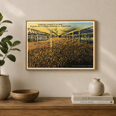 Caldwell, ID: "Largest pile of potatoes in the world," warehouse view J.R. Simplot Dehydrating Co.