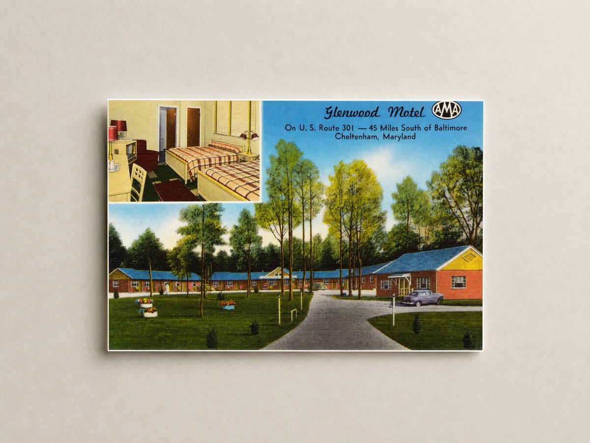 Glenwood Motel on U. S. Route 301 -- 45 Miles South of Baltimore, Cheltenham, Maryland — Vintage Maryland Postcard