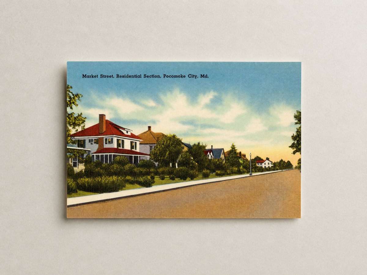 Market Street, Residential Section, Pocomoke City, MD — Vintage Maryland Postcard