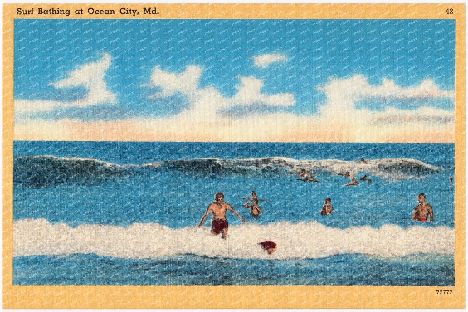 Surf bathing at Ocean City, MD — Vintage Maryland Postcard