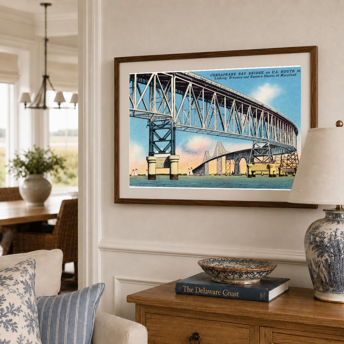 Chesapeake Bay Bridge on U. S. Route 50 linking western and eastern shores of Maryland — Vintage Maryland Postcard