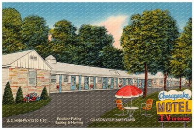Chesapeake Motel, U. S. Highways 50 & 301... excellent fishing, boating & hunting... Grasonville, Maryland — Vintage Maryland Postcard