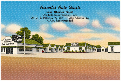Lake Charles, LA: Assunto's Auto Courts, Lake Charles finest, one-mile-from-heart-of-town, on U. S. Highway 90 East