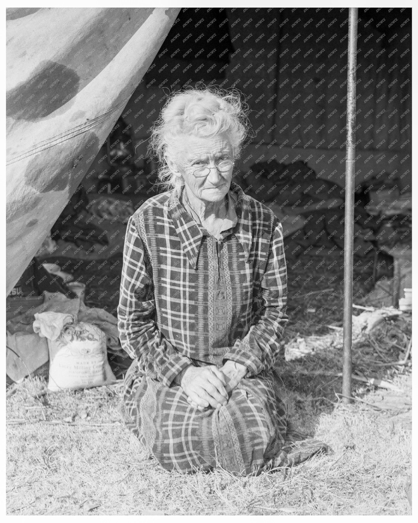 Eighty - Year - Old Grandmother from Oklahoma Camp in Bakersfield California 1936 - Available at KNOWOL