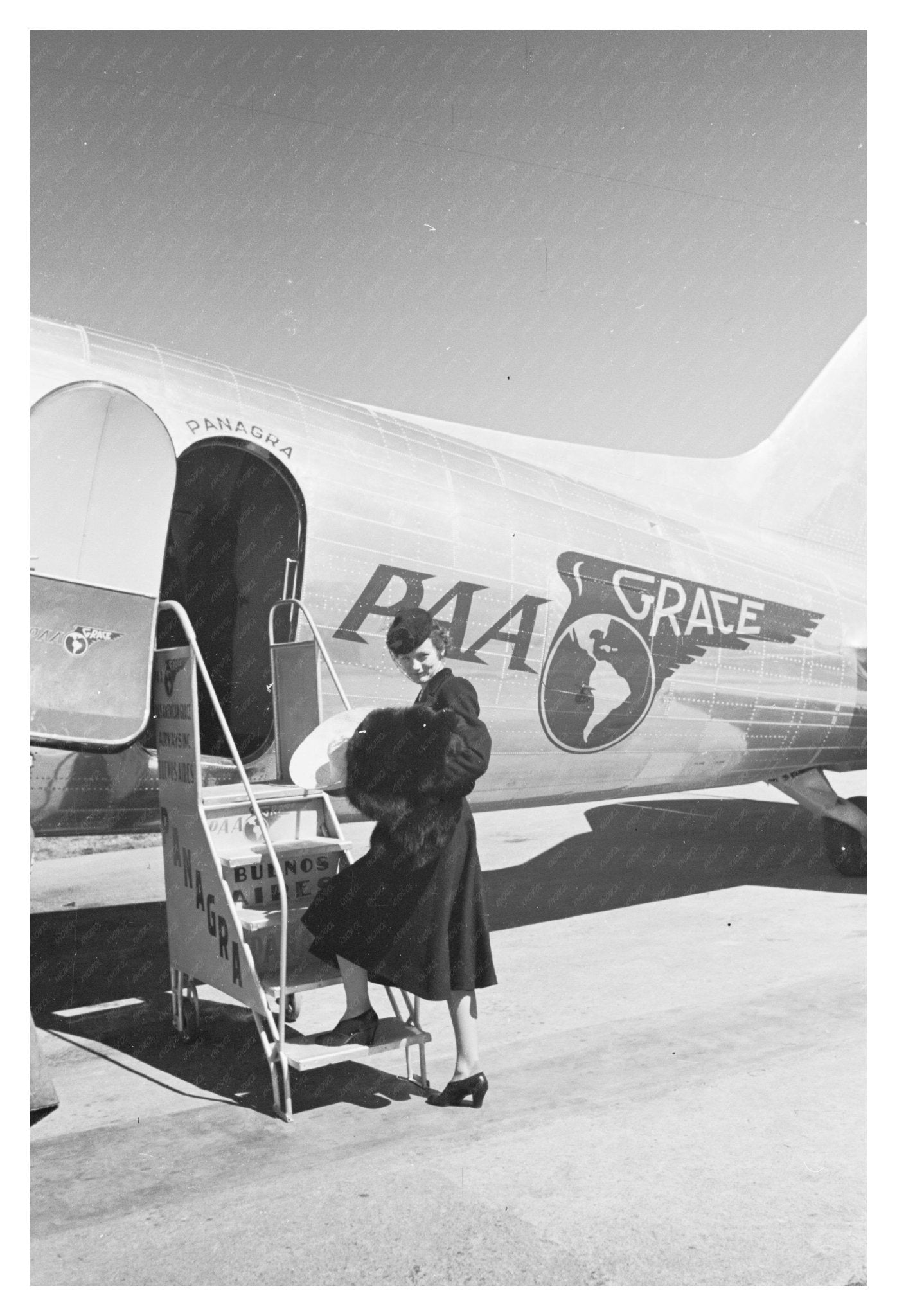 Elegant Woman Boarding Panagra Plane 1939 Vintage Photo - Available at KNOWOL