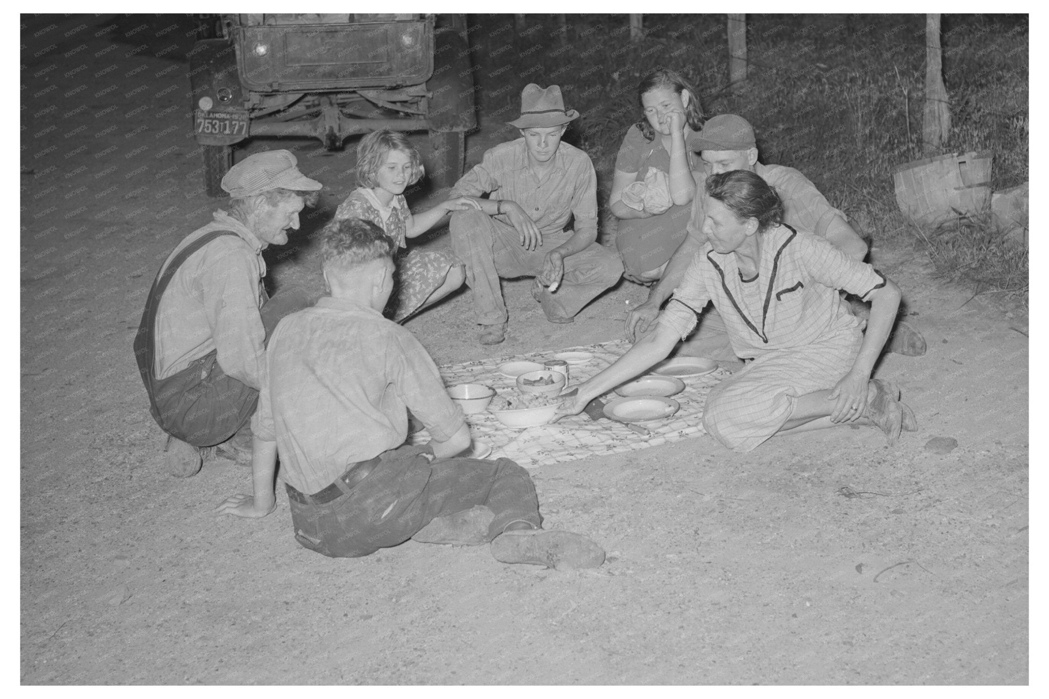 Elmer Thomas Family Dining by Roadside July 1939 - Available at KNOWOL