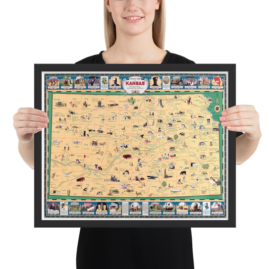 Map of Historic Kansas, a one page history dedicated to the Old Timers, 1930 Framed