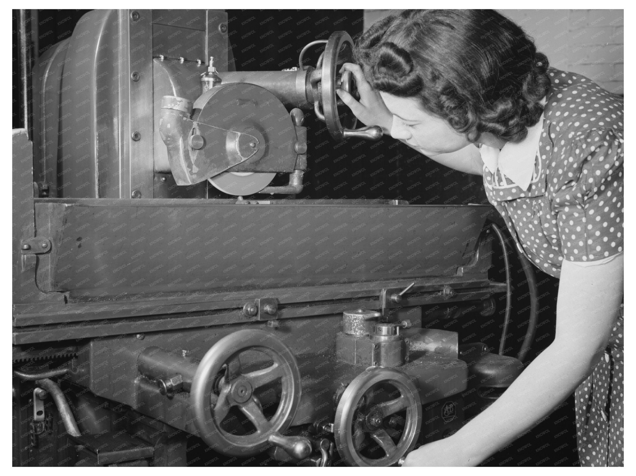 Estelle Wilson Sharpening Grinding Wheel at Razor Plant 1942 - Available at KNOWOL