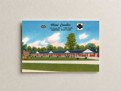 Motel Cavalier, U. S. Route 40 -- 1 mile south, Aberdeen, Maryland — Vintage Maryland Postcard