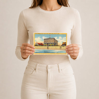 George Washington Hotel, Jackson Casino, Bathing Beach, Ocean City, MD — Vintage Maryland Postcard