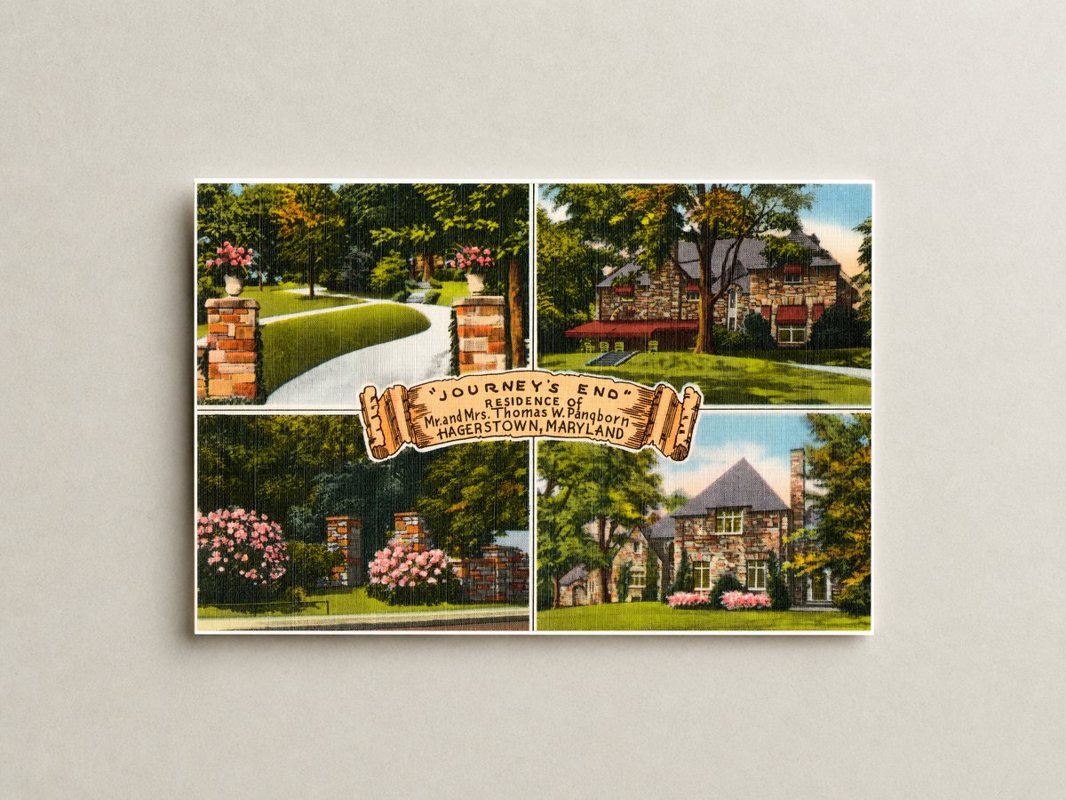 "Journey's End", residence of Mr. and Mrs. Thomas Pangborn, Hagerstown, Maryland — Vintage Maryland Postcard