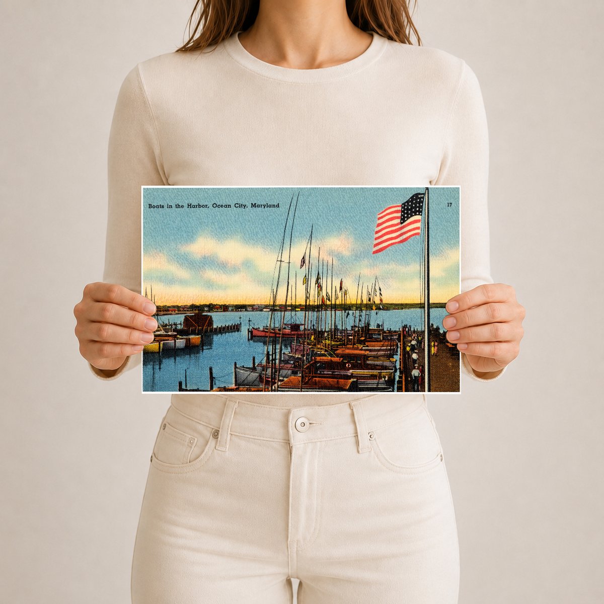 Boats in the harbor, Ocean City, Maryland — Vintage Maryland Postcard