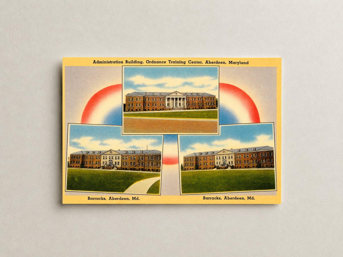 Administrative building, Ordnance Training Center, Aberdeen, Maryland — Vintage Maryland Postcard