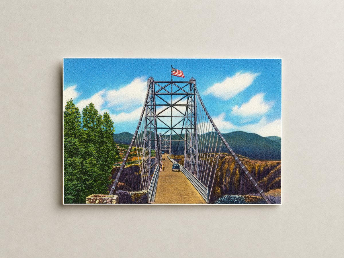 Cañon City, CO: Vista of the suspension bridge spanning the Royal Gorge, 1053 ft. above the Arkansas River, Canon City