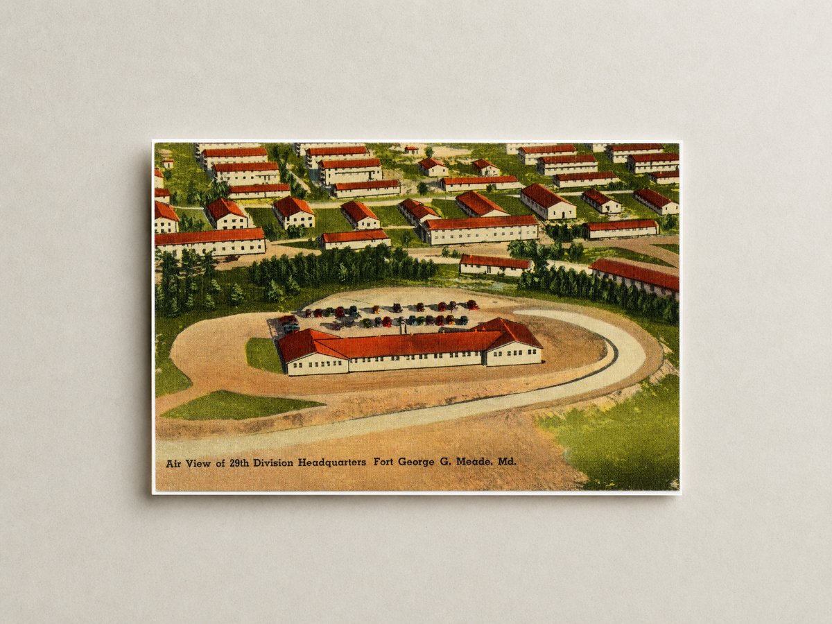 Air view of 29th Division Headquarters, Fort George G. Meade, MD — Vintage Maryland Postcard