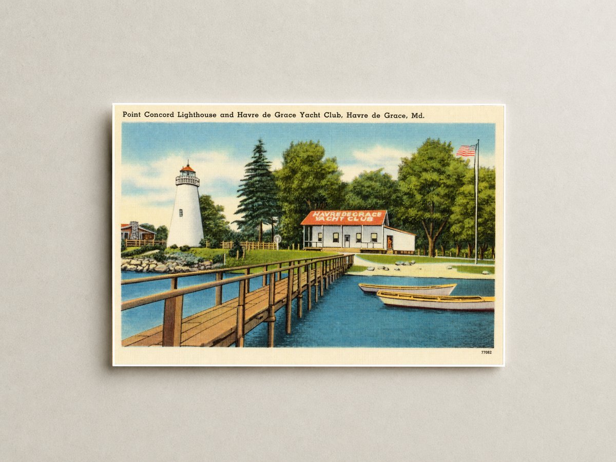 Point Concord Lighthouse and Havre de Grace Yacht Club, Havre de Grace, MD — Vintage Maryland Postcard