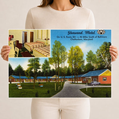 Glenwood Motel on U. S. Route 301 -- 45 Miles South of Baltimore, Cheltenham, Maryland — Vintage Maryland Postcard