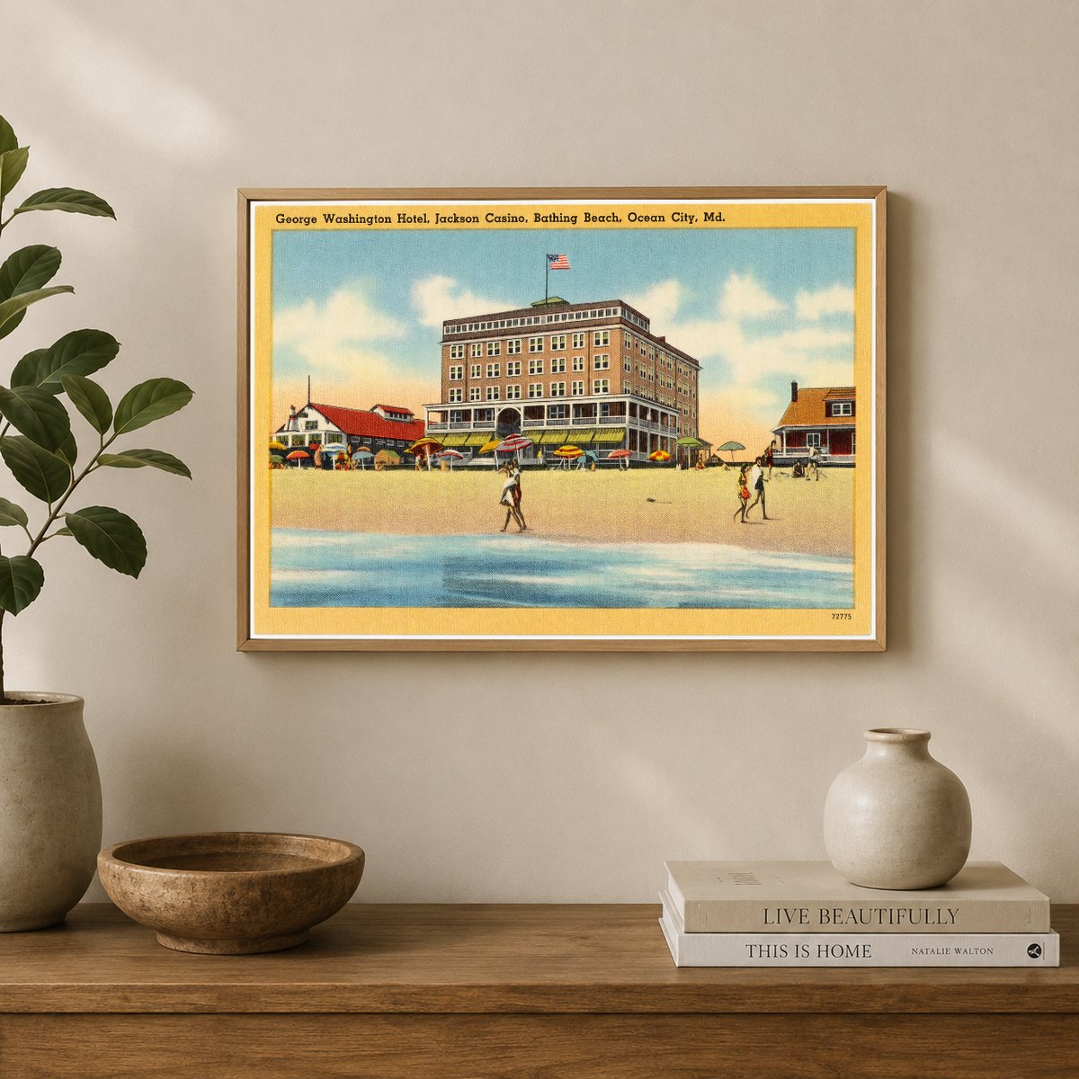 George Washington Hotel, Jackson Casino, Bathing Beach, Ocean City, MD — Vintage Maryland Postcard