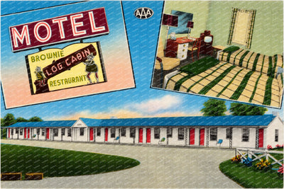 Brownie Motel & Restaurant, located 3 miles north of Bel Air on U. S. Rt. #1 in Maryland's picturesque Harford County — Vintage Maryland Postcard