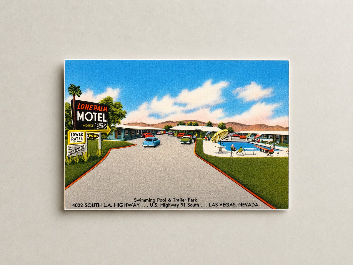 Las Vegas, NV: Lone Palm Motel, swimming pool & trailer park, 4022 South L.A. Highway... U.S. Highway 91 south... Las Vegas