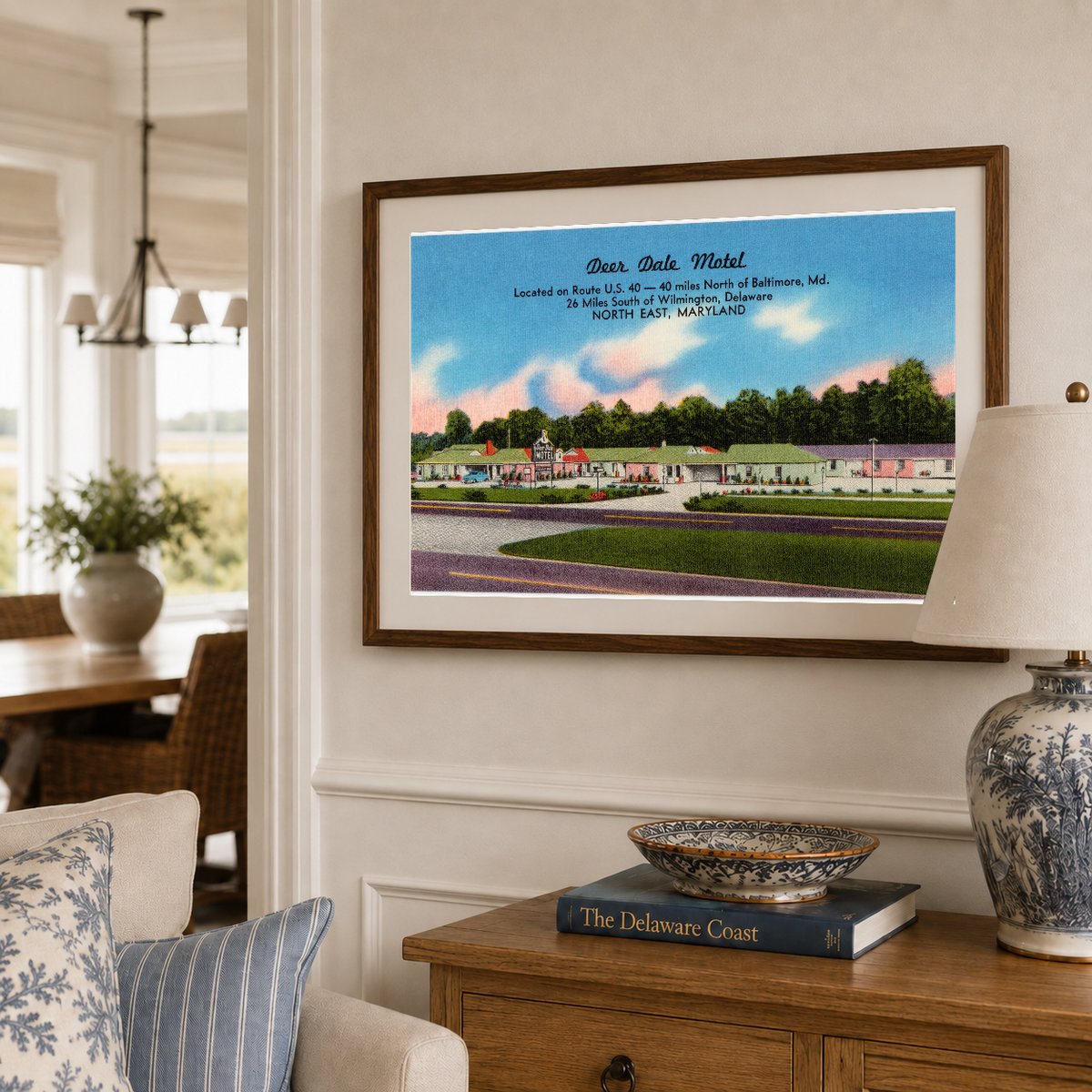 Deer Dale Motel, located on Route U. S. 40 -- 40 minutes north of Baltimore, MD, 26 miles south of Wilmington, Delaware, North East, Maryland — Vintage Maryland Postcard
