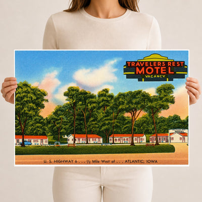 Atlantic, IA: Travelers Rest Motel, U. S. Highway 6...1/2 mile west of... Atlantic