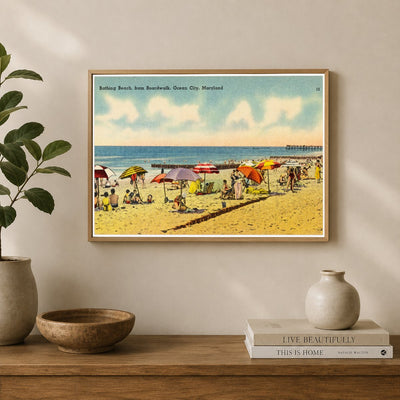 Bathing Beach, from boardwalk, Ocean City, Maryland — Vintage Maryland Postcard
