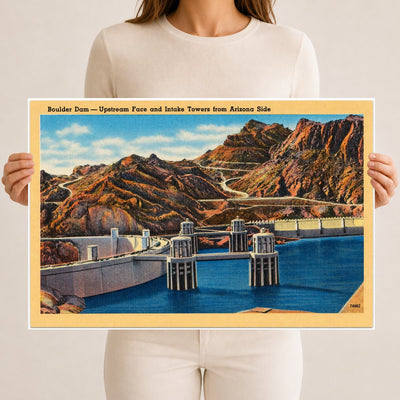 Hoover Dam, NV: Boulder Dam -- Upstream Face and Intake Towers from Arizona side