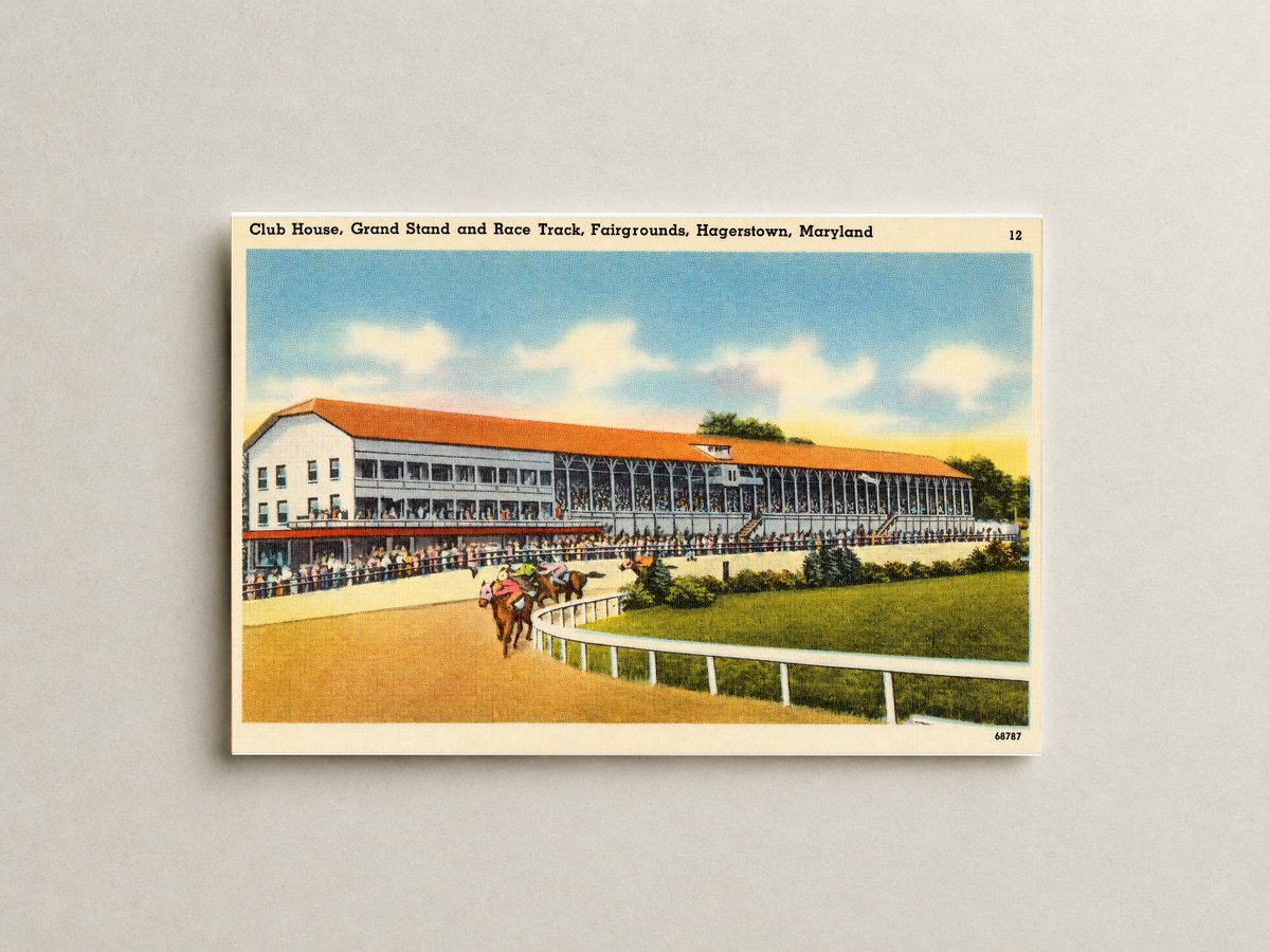 Club house, grand stand and race track, fairgrounds, Hagerstown, Maryland — Vintage Maryland Postcard