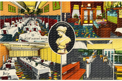 Birmingham, AL: U.S. Famous Steak House; Aphrodite, main dining room, private dining room, lobby, that famous kitchen