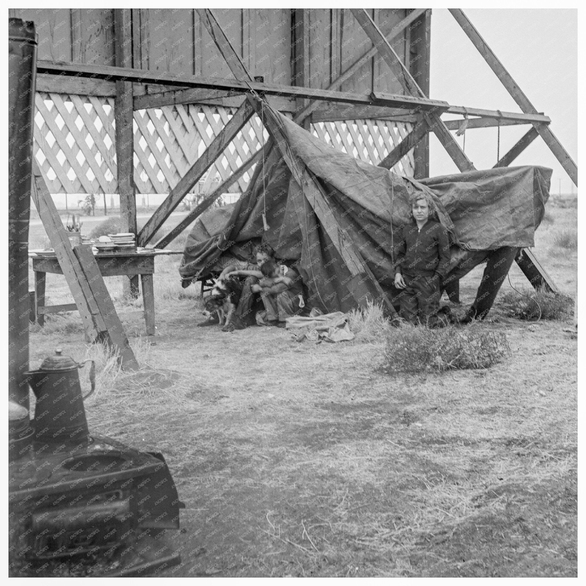 Families Camping Behind Billboard U.S. 99 Kern County 1938 - Available at KNOWOL