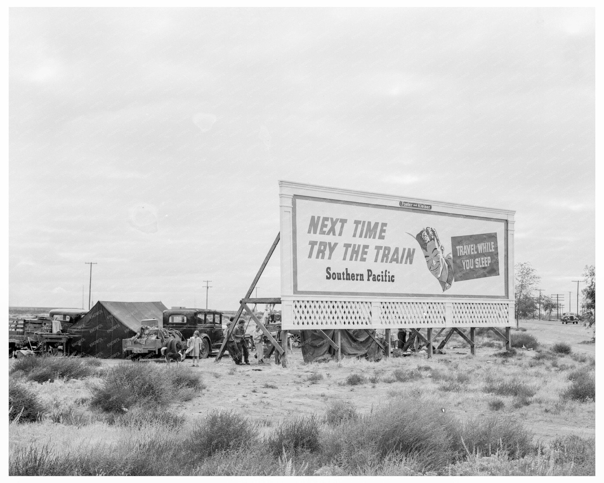 Families Camping in Rain U.S. 99 Kern County 1939 - Available at KNOWOL