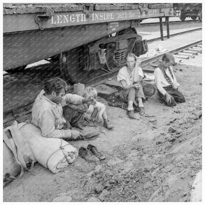 Family Traveling by Freight Train Toppenish Washington 1939 - Available at KNOWOL