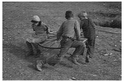 Farm Children on Homemade Merry - Go - Round 1937 - Available at KNOWOL