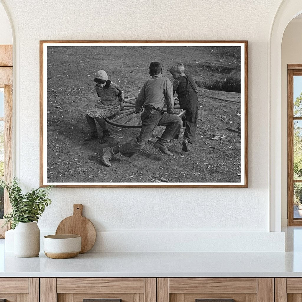 Farm Children on Homemade Merry - Go - Round 1937 - Available at KNOWOL