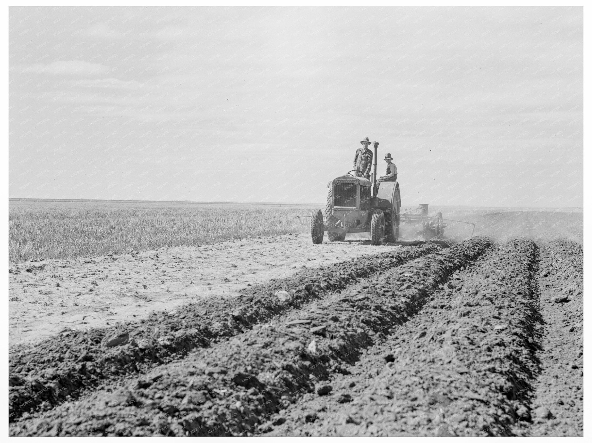 Farmer and Son on Tractor in New Mexico 1938 - Available at KNOWOL