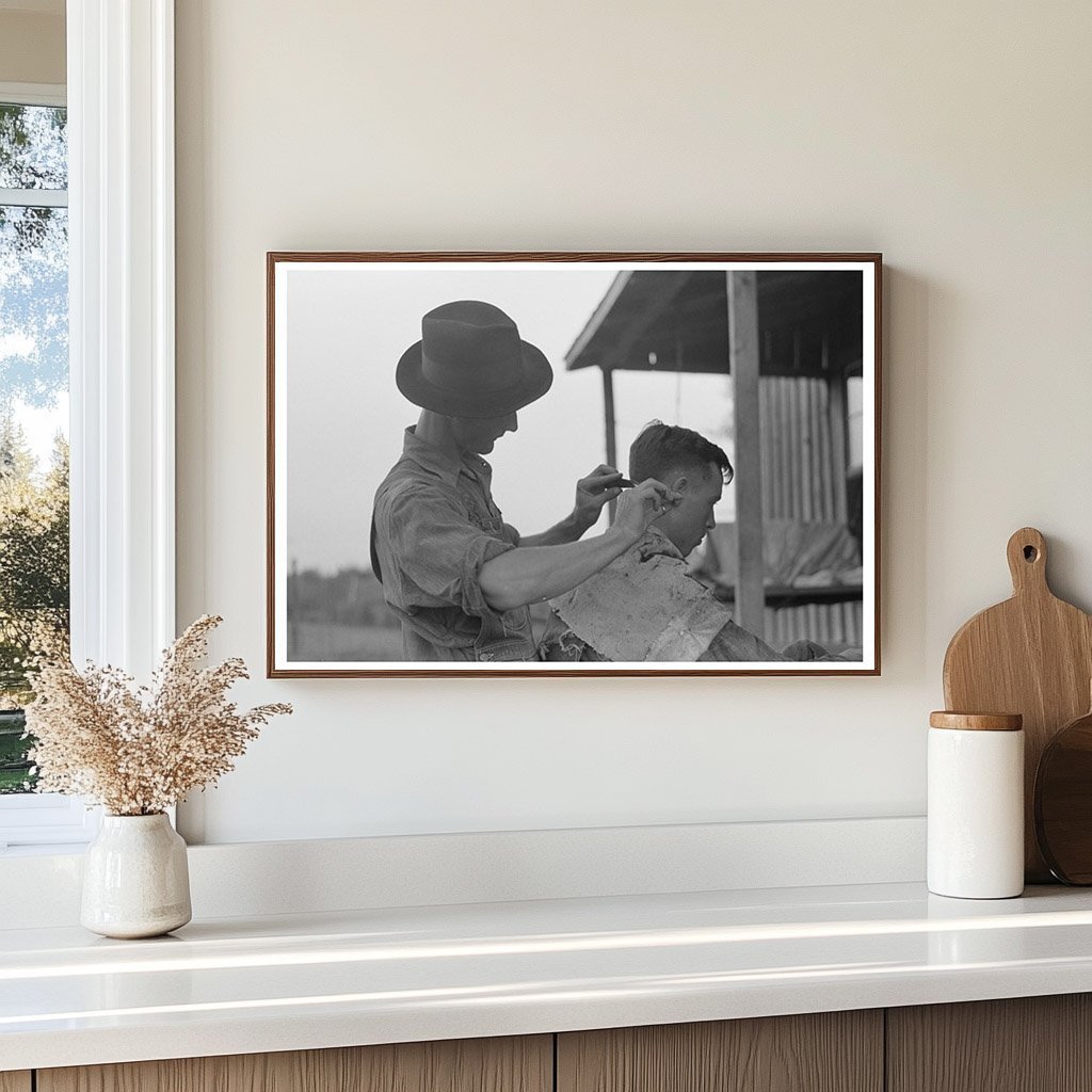 Farmer Cutting Brothers Hair in Caruthersville 1938 - Available at KNOWOL