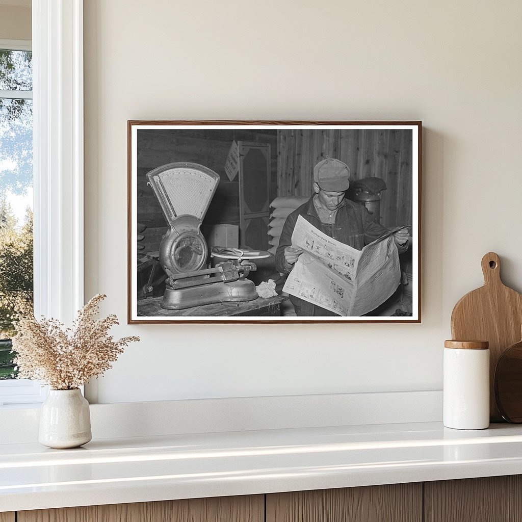 Farmer Reading Newspaper in Eufaula Oklahoma February 1940 - Available at KNOWOL