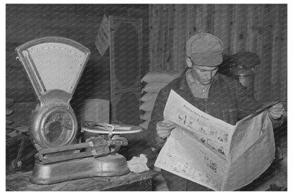 Farmer Reading Newspaper in Eufaula Oklahoma February 1940 - Available at KNOWOL