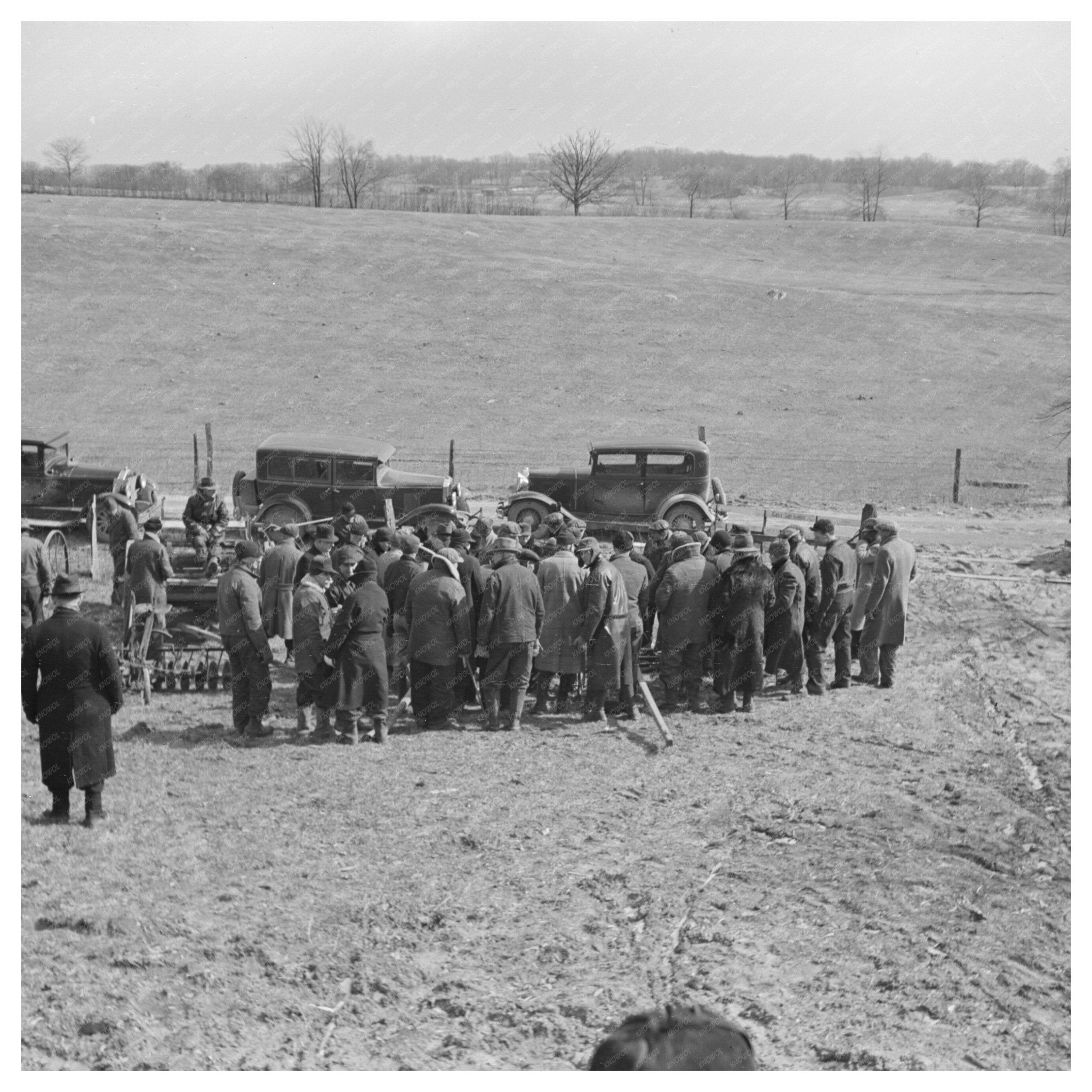 Farmers at Frank Sheroan Sale Montmorenci Indiana 1937 - Available at KNOWOL