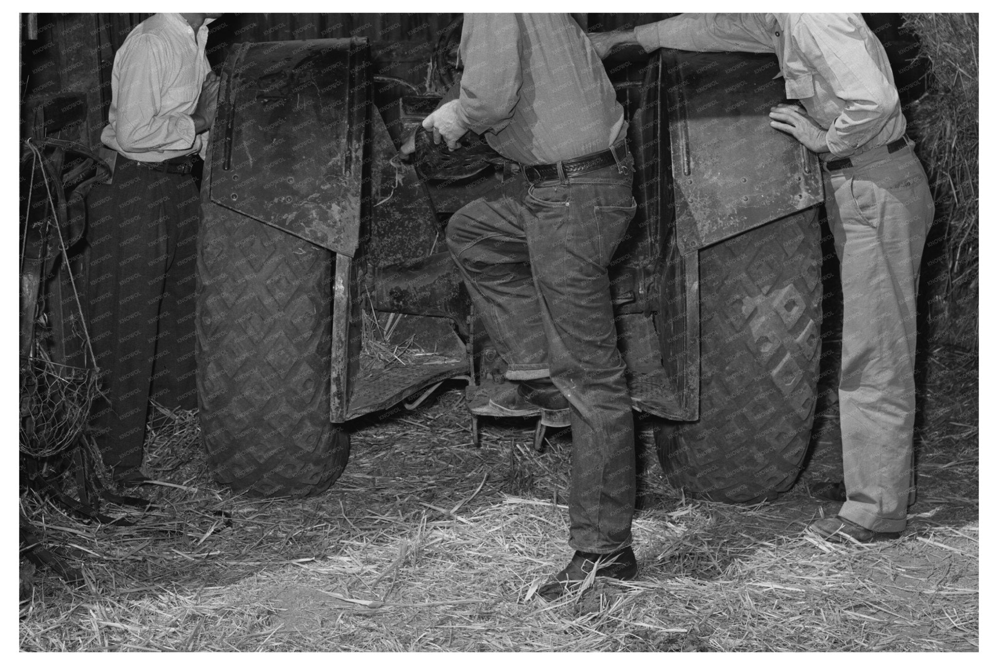 Farmers Inspecting Japanese - American Machinery April 1942 - Available at KNOWOL