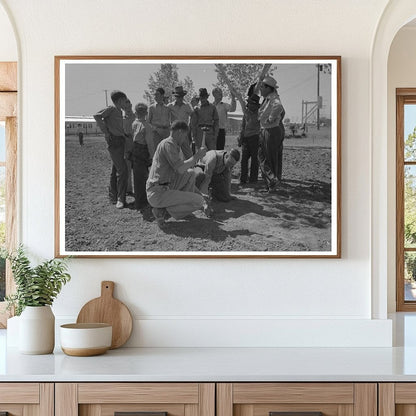 Farmworker Preparing for Horseshoe Contest Yuma Arizona 1942 - Available at KNOWOL