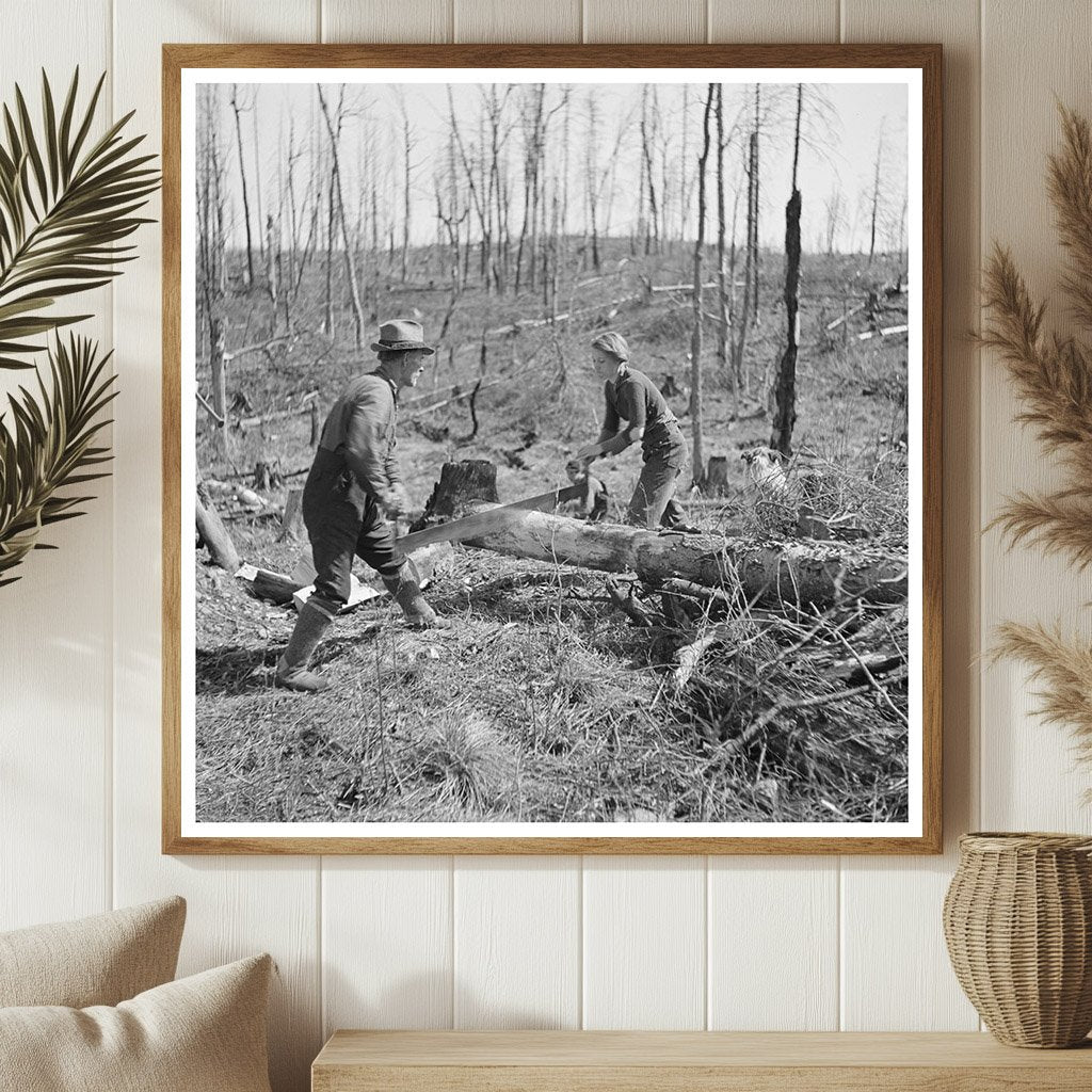 Father and Daughter Sawing Wood on Farm May 1937 - Available at KNOWOL