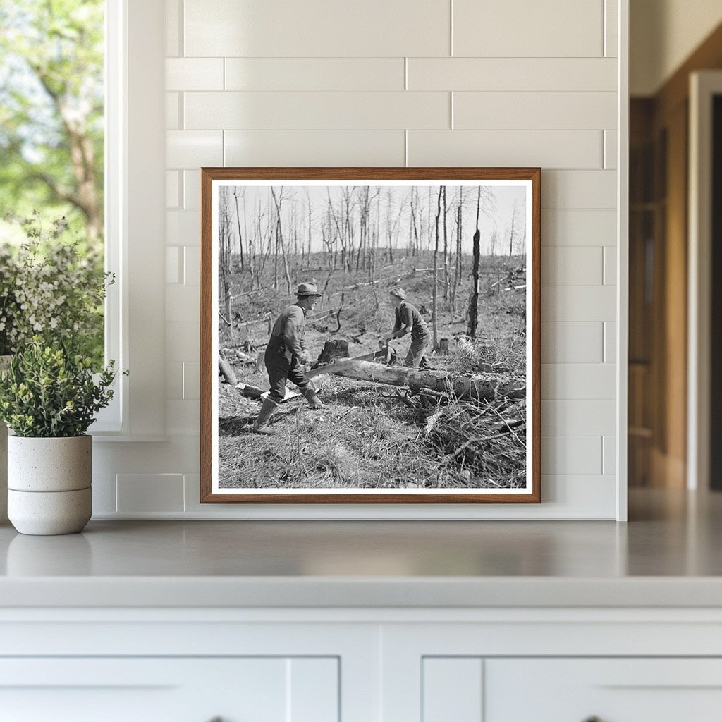 Father and Daughter Sawing Wood on Farm May 1937 - Available at KNOWOL