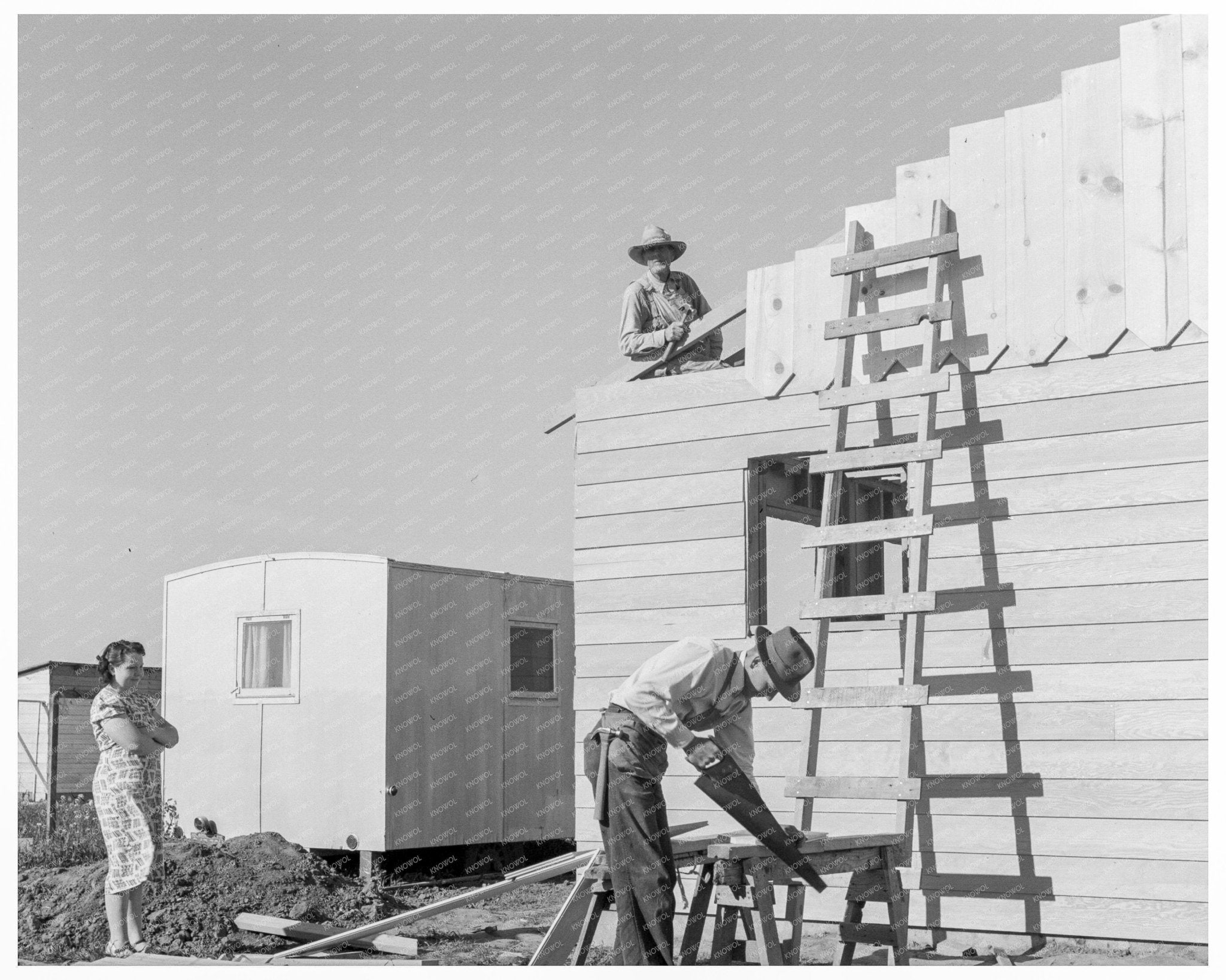 Father and Son Building House in Salinas California 1939 - Available at KNOWOL