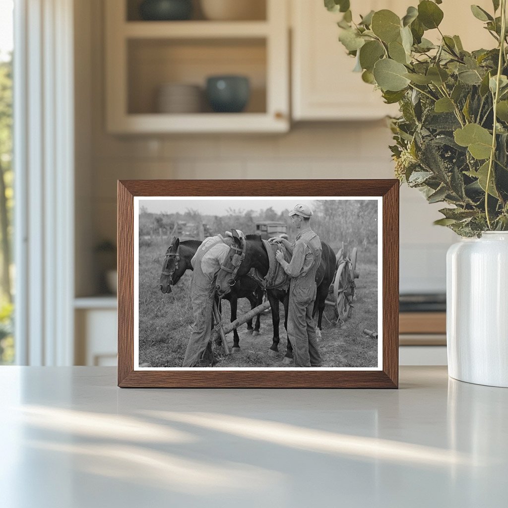 Father and Son Unhitching Horses Louisiana 1938 - Available at KNOWOL