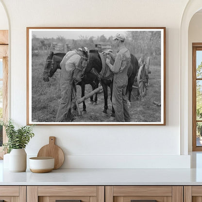 Father and Son Unhitching Horses Louisiana 1938 - Available at KNOWOL