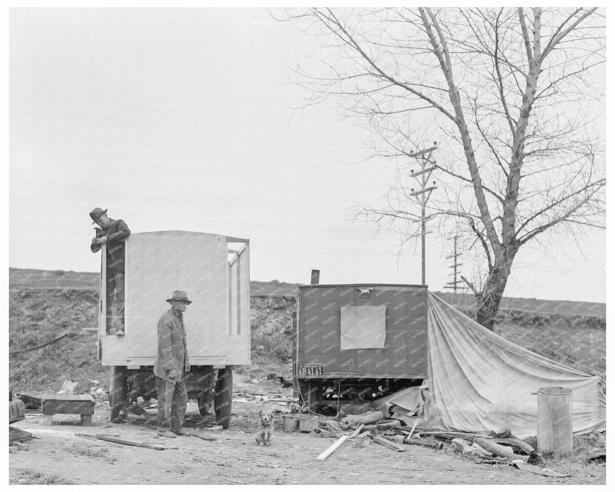 Father and Son with Mobile Home Yuba County 1935 - Available at KNOWOL