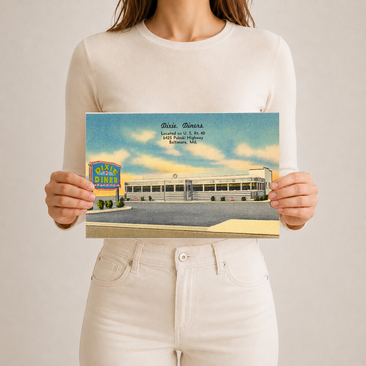 Dixie Diners, located on U. S. Rt. 40, 6425 Pulaski Highway, Baltimore, MD — Vintage Maryland Postcard