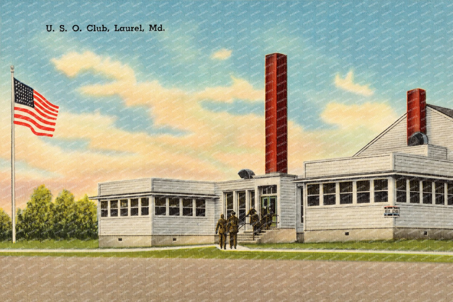 U. S. O. Club, Laurel, MD — Vintage Maryland Postcard
